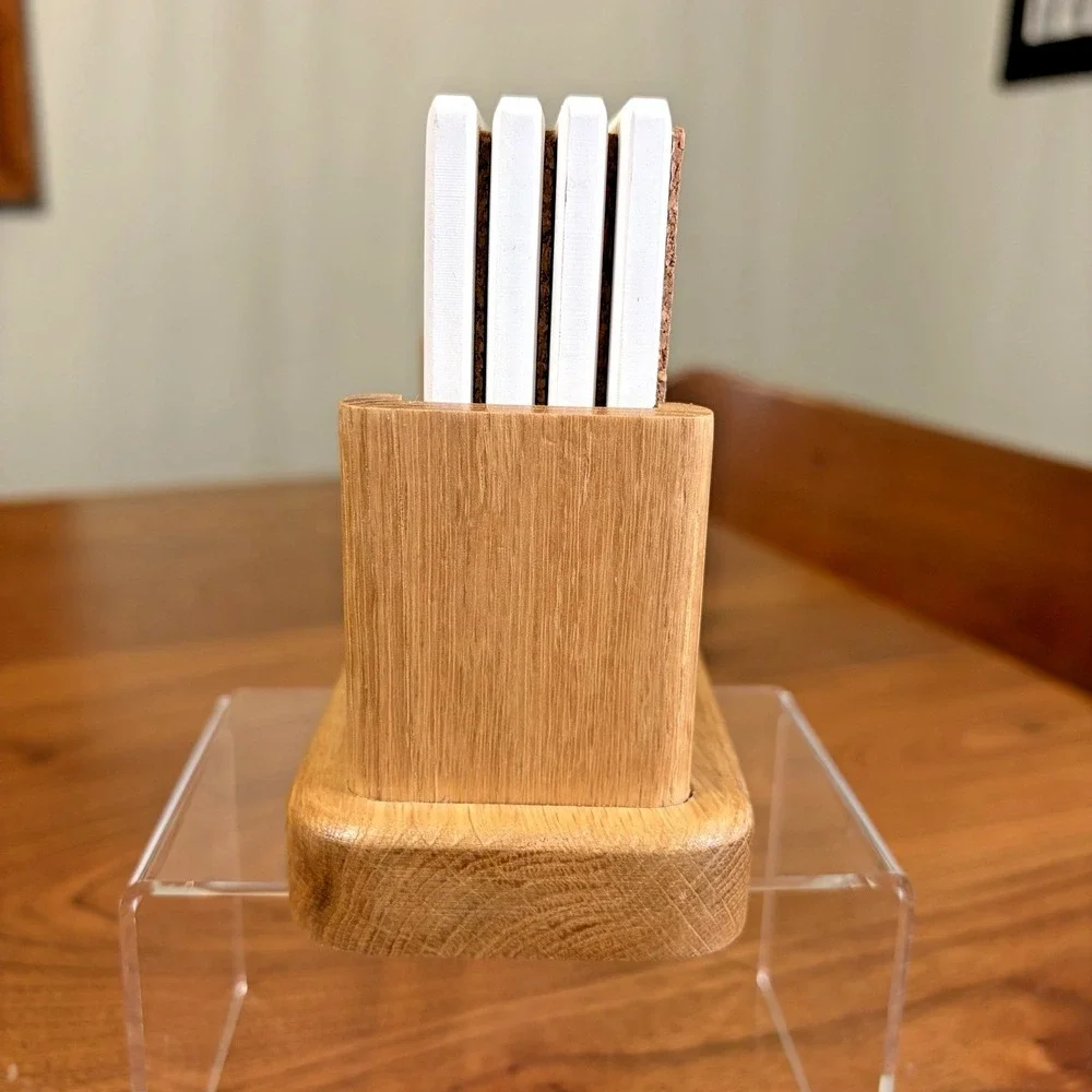 AbsorbaStone Duck Coasters Cork Back Thirsty with Wooden Oak Holder EUC